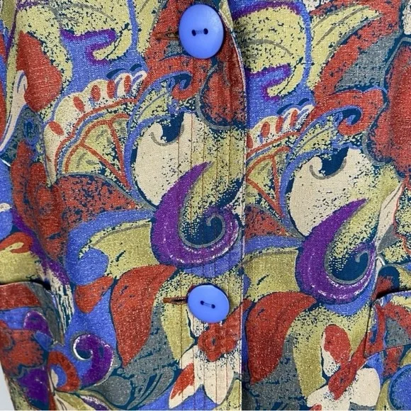 Vintage La Fleur Raw Silk Abstract Floral Blazer Sz M - Picture 2 of 12